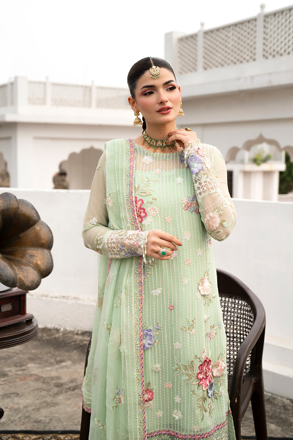 Maryum n Maria | Farda Formals | ZUMRUT - Formal Dress - available at Maria Faisal in UK and USA.