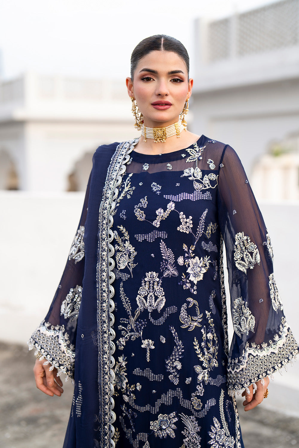 Maryum n Maria | Farda Formals | LACIVERT - Formal Dress - available at Maria Faisal in UK and USA.