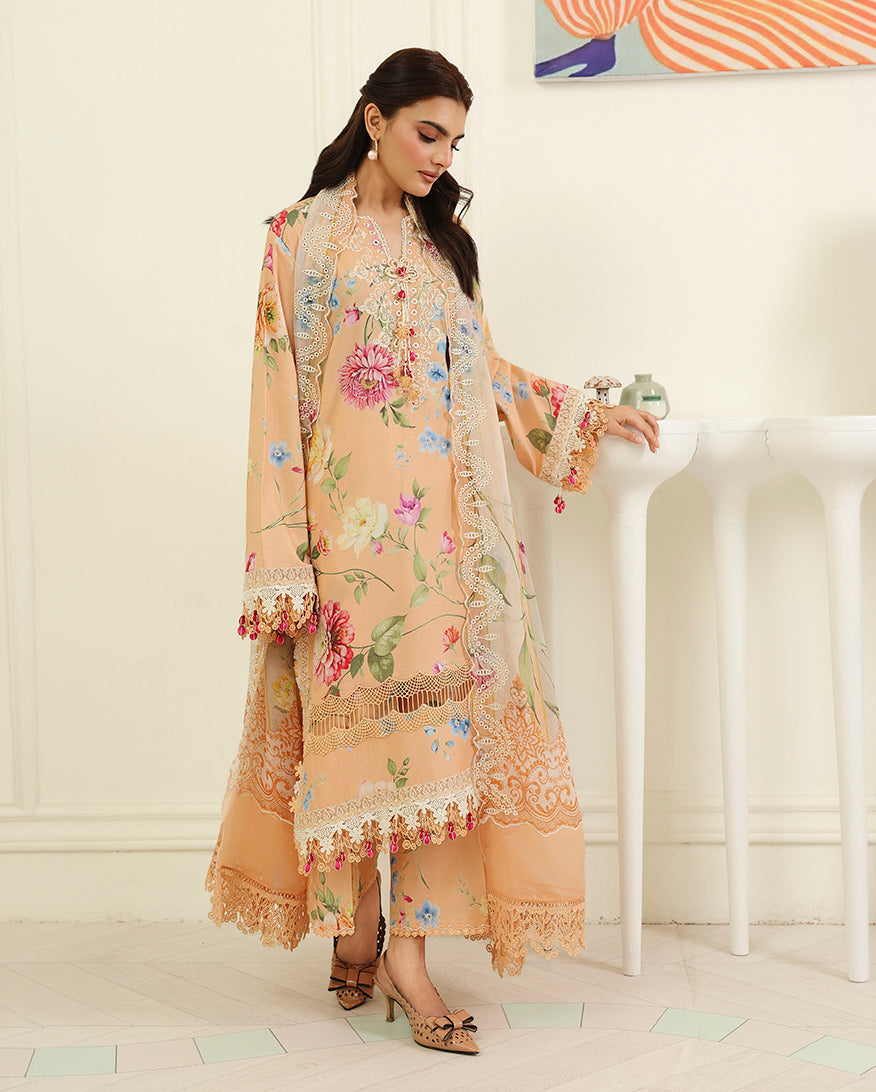 Roheenaz | Petals in Print | Magnolia Mist - Casual Dress - available at Maria Faisal in UK and USA.