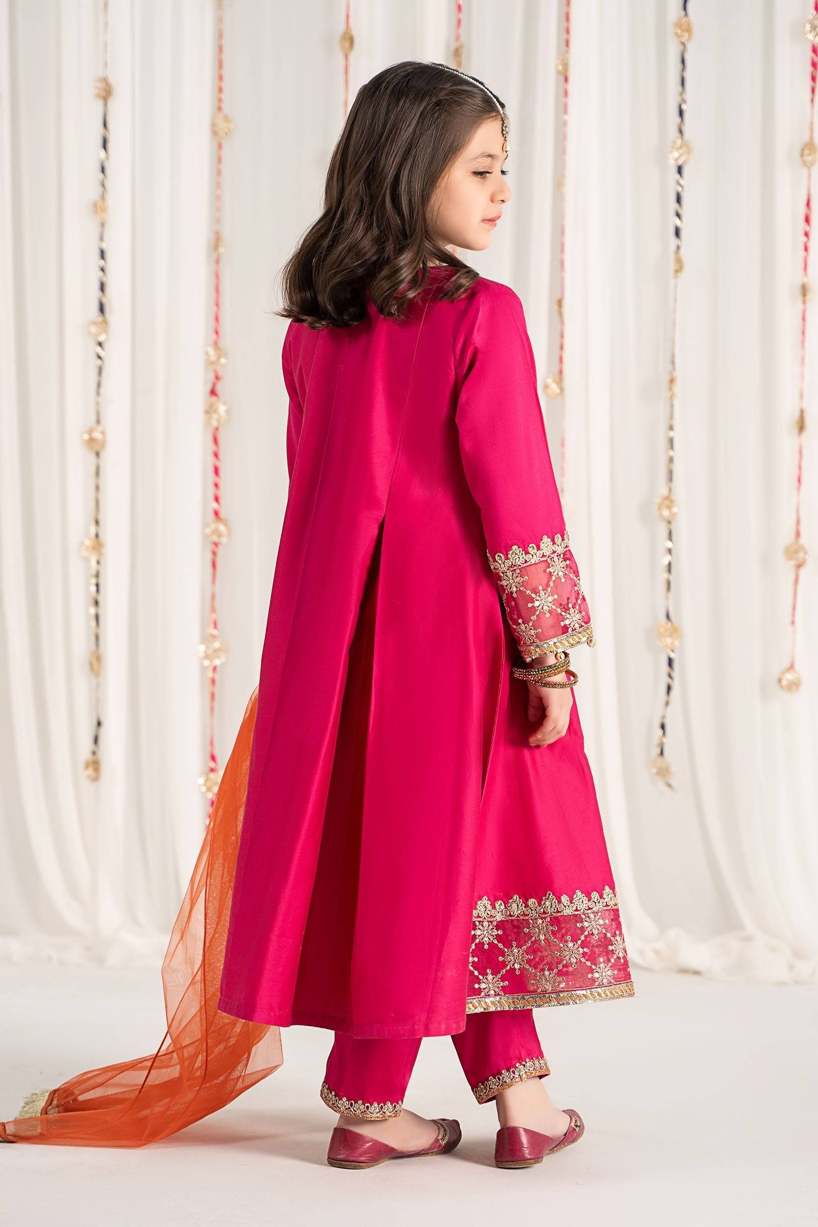 Maria B | 3 Piece Embroidered Cotton Satin Suit | MKS-EF25-41 by Maria Faisal - Registered Vendor of : Maria B - type : Kids Clothes - 100% original wedding dresses