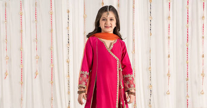 Maria B | 3 Piece Embroidered Cotton Satin Suit | MKS-EF25-41 by Maria Faisal - Registered Vendor of : Maria B - type : Kids Clothes - 100% original wedding dresses