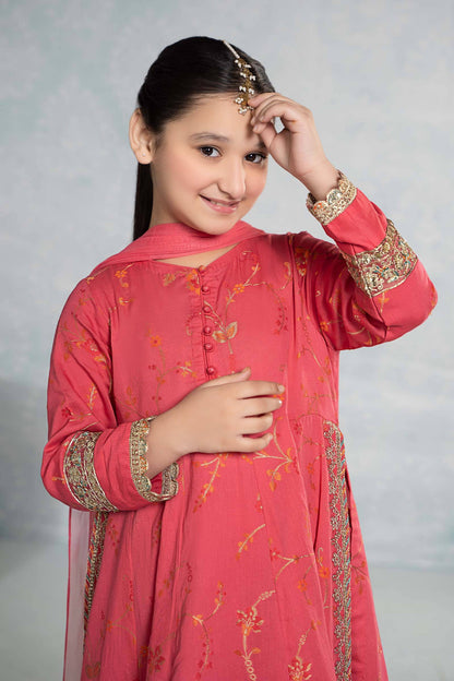 Maria B | 3 Piece Embroidered Jacquard Broshiasuit | MKD-EF24-23 by Maria Faisal - Registered Vendor of : Maria B - type : Kids Clothes - 100% original wedding dresses