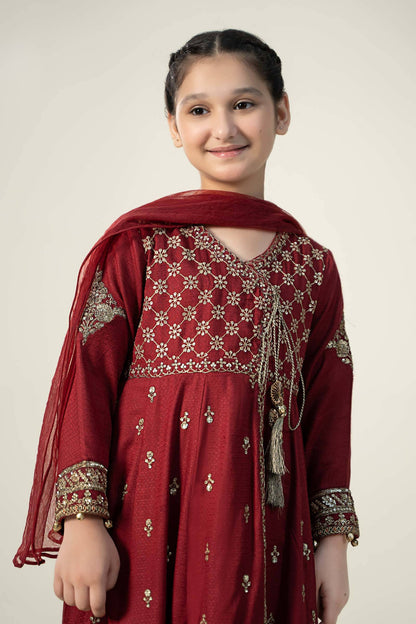 Maria B | 3 Piece Embroidered Linen Suit | MKD-W24-02 by Maria Faisal - Registered Vendor of : Maria B - type : Kids Clothes - 100% original wedding dresses