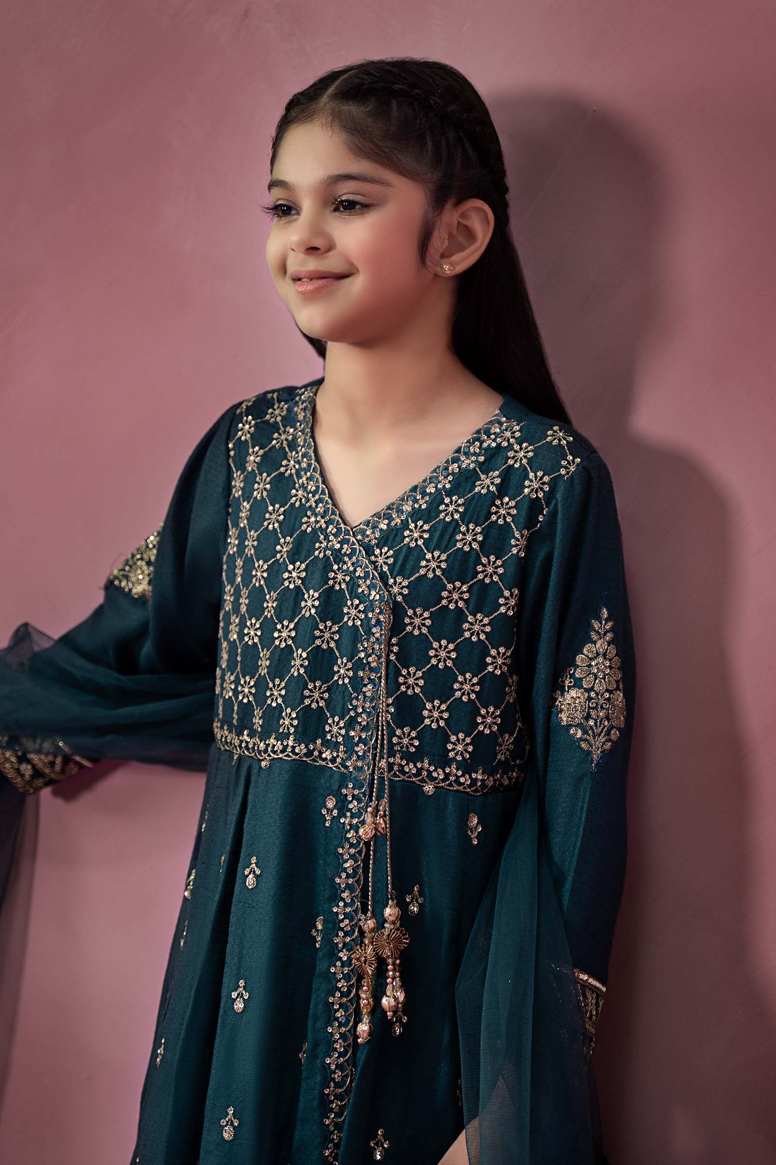 Maria B | 3 Piece Embroidered Linen Suit | MKD-W24-02 by Maria Faisal - Registered Vendor of : Maria B - type : Kids Clothes - 100% original wedding dresses