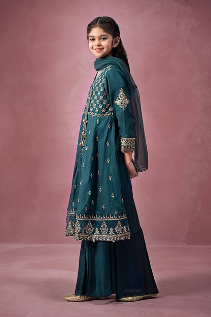 Maria B | 3 Piece Embroidered Linen Suit | MKD-W24-02 by Maria Faisal - Registered Vendor of : Maria B - type : Kids Clothes - 100% original wedding dresses