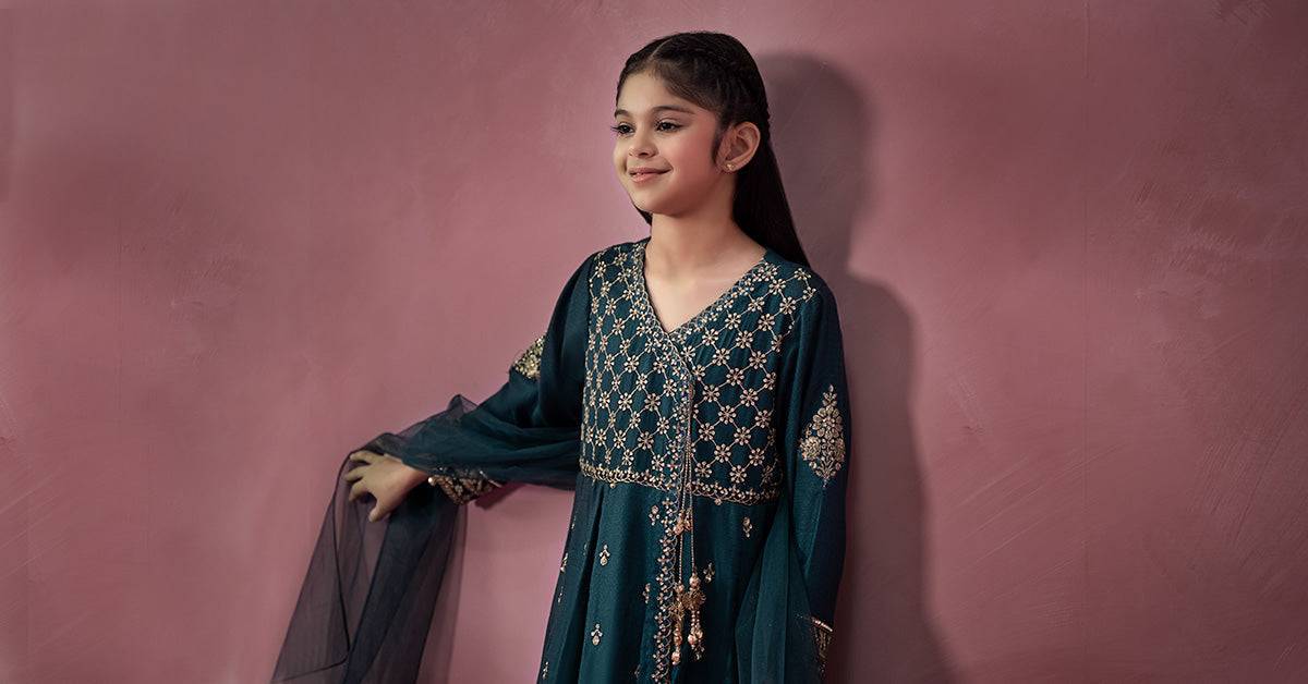 Maria B | 3 Piece Embroidered Linen Suit | MKD-W24-02 by Maria Faisal - Registered Vendor of : Maria B - type : Kids Clothes - 100% original wedding dresses
