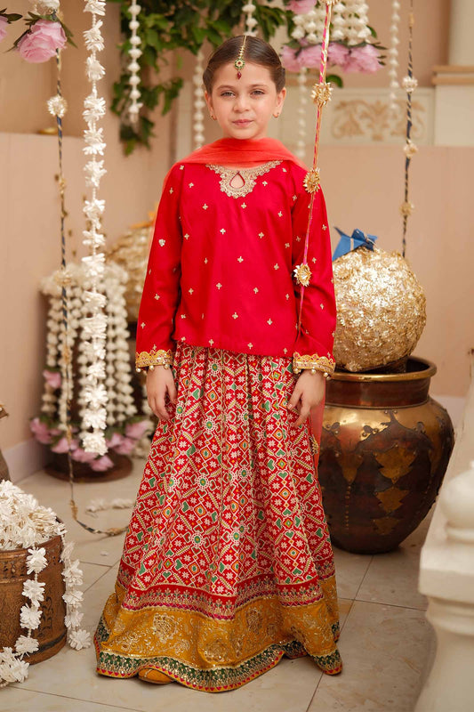 Maria B | 3 Piece Embroidered Linen Suit | MKD-W24-04 by Maria Faisal - Registered Vendor of : Maria B - type : Kids Clothes - 100% original wedding dresses