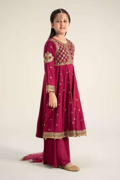 Maria B | 3 Piece Embroidered Linen Suit | MKD-W24-18 by Maria Faisal - Registered Vendor of : Maria B - type : Kids Clothes - 100% original wedding dresses