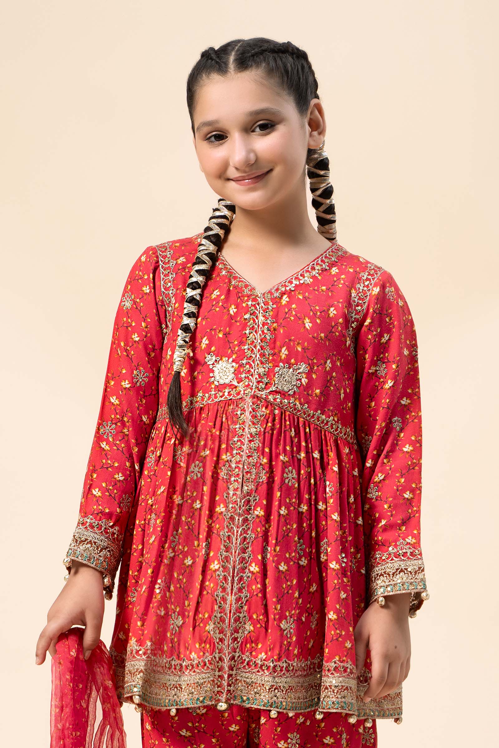 Maria B | 3 Piece Embroidered Marina Twill Suit | MKD-W24-12 by Maria Faisal - Registered Vendor of : Maria B - type : Kids Clothes - 100% original wedding dresses