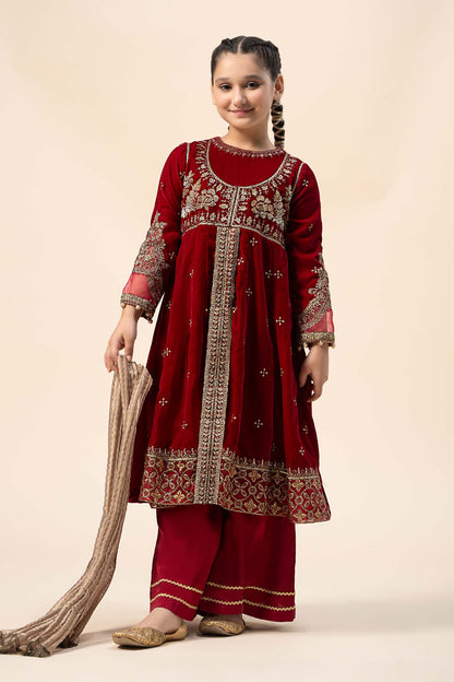 Maria B | 3 Piece Embroidered Velvet Suit | MKS-W24-40 by Maria Faisal - Registered Vendor of : Maria B - type : Kids Clothes - 100% original wedding dresses