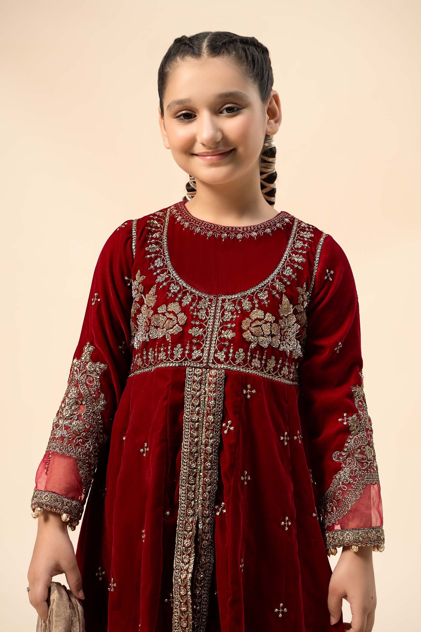 Maria B | 3 Piece Embroidered Velvet Suit | MKS-W24-40 by Maria Faisal - Registered Vendor of : Maria B - type : Kids Clothes - 100% original wedding dresses