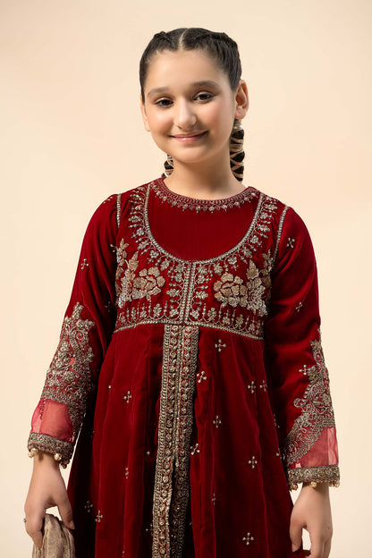 Maria B | 3 Piece Embroidered Velvet Suit | MKS-W24-40 by Maria Faisal - Registered Vendor of : Maria B - type : Kids Clothes - 100% original wedding dresses