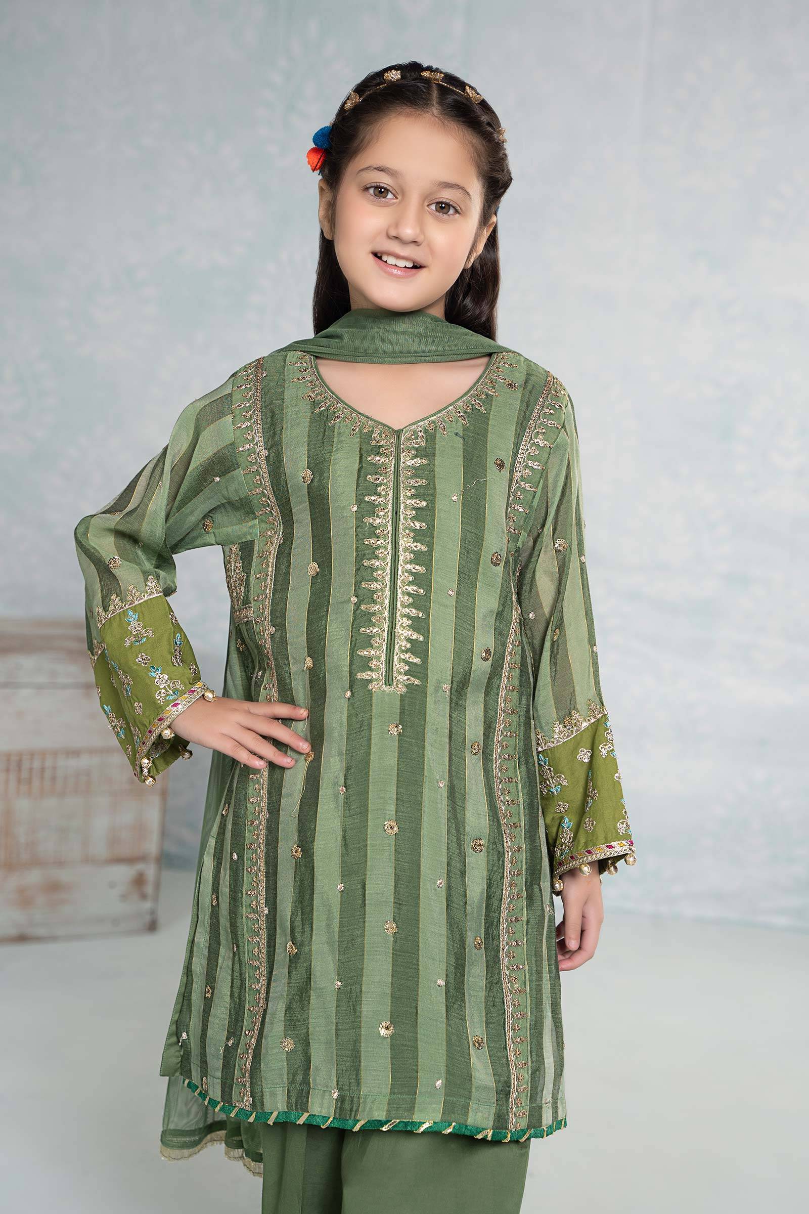 Maria B | 3 Piece Embroidered Yarn Dyed Suit | MKD-EF24-03 by Maria Faisal - Registered Vendor of : Maria B - type : Kids Clothes - 100% original wedding dresses