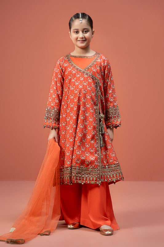 Maria B | 3 Piece Printed Linen Suit | MKD-W24-16 by Maria Faisal - Registered Vendor of : Maria B - type : Kids Clothes - 100% original wedding dresses