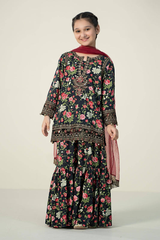 Maria B | 3 Piece Printed Linen Suit | MKD-W24-19 by Maria Faisal - Registered Vendor of : Maria B - type : Kids Clothes - 100% original wedding dresses