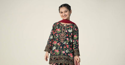 Maria B | 3 Piece Printed Linen Suit | MKD-W24-19 by Maria Faisal - Registered Vendor of : Maria B - type : Kids Clothes - 100% original wedding dresses