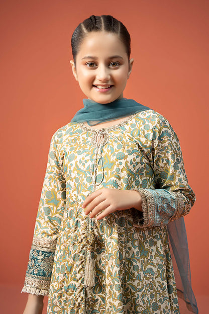 Maria B | 3 Piece Printed Linen Suit | MKD-W24-25 by Maria Faisal - Registered Vendor of : Maria B - type : KidsClothes - 100% original wedding dresses