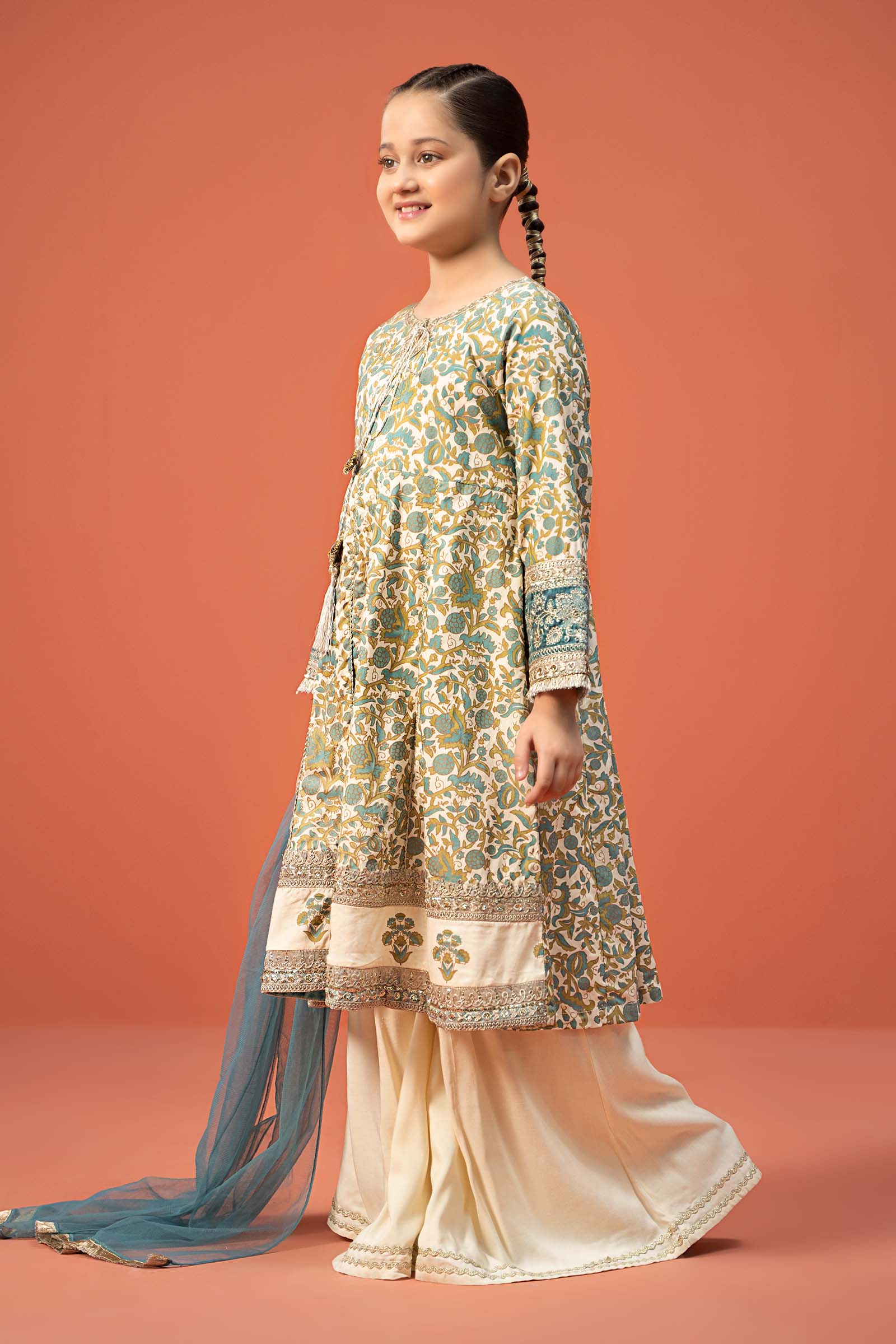 Maria B | 3 Piece Printed Linen Suit | MKD-W24-25 by Maria Faisal - Registered Vendor of : Maria B - type : KidsClothes - 100% original wedding dresses