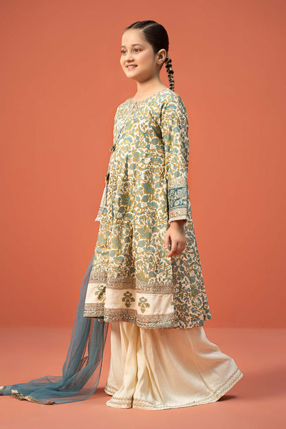 Maria B | 3 Piece Printed Linen Suit | MKD-W24-25 by Maria Faisal - Registered Vendor of : Maria B - type : KidsClothes - 100% original wedding dresses