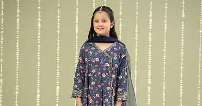 Maria B | 3 Piece Printed Linen Suit | MKD-W24-26 by Maria Faisal - Registered Vendor of : Maria B - type : Kids Clothes - 100% original wedding dresses