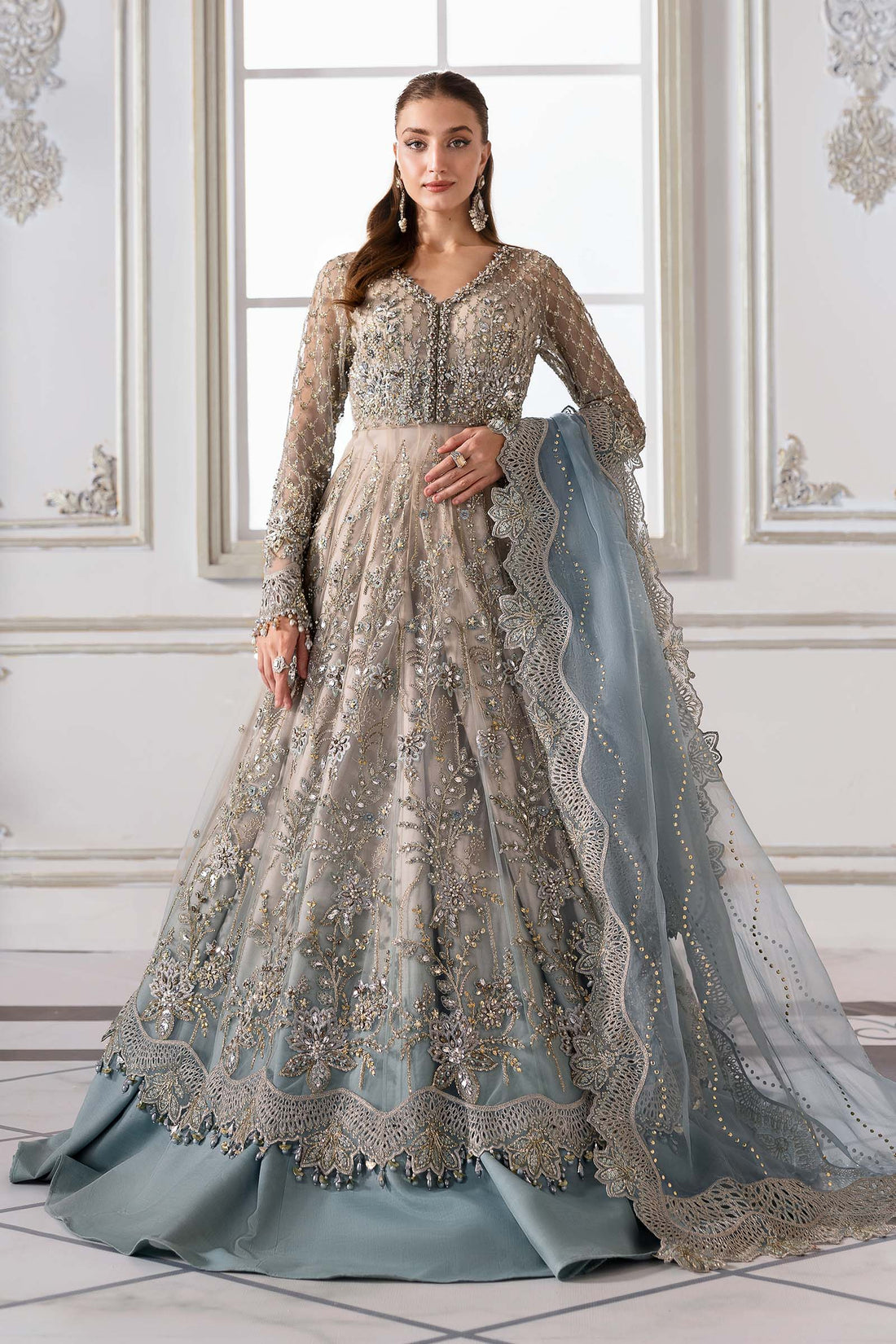 Maria B Mbroidered 2025 BD-3002 Aqua Coffee dress - Maria Faisal 