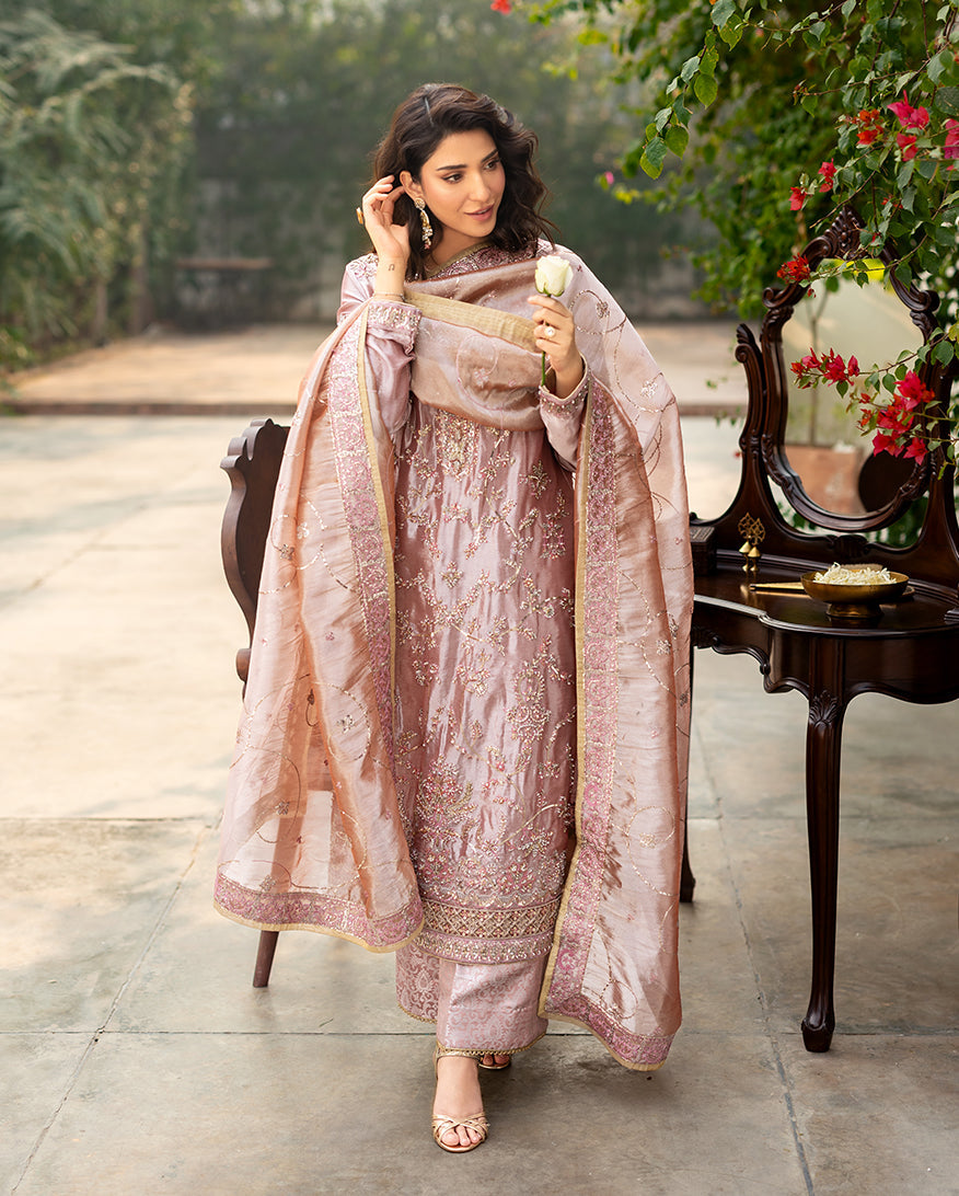 Mushq | Sunehri Lama Silk | Marium - Formal Dress - available at Maria Faisal in UK and USA.