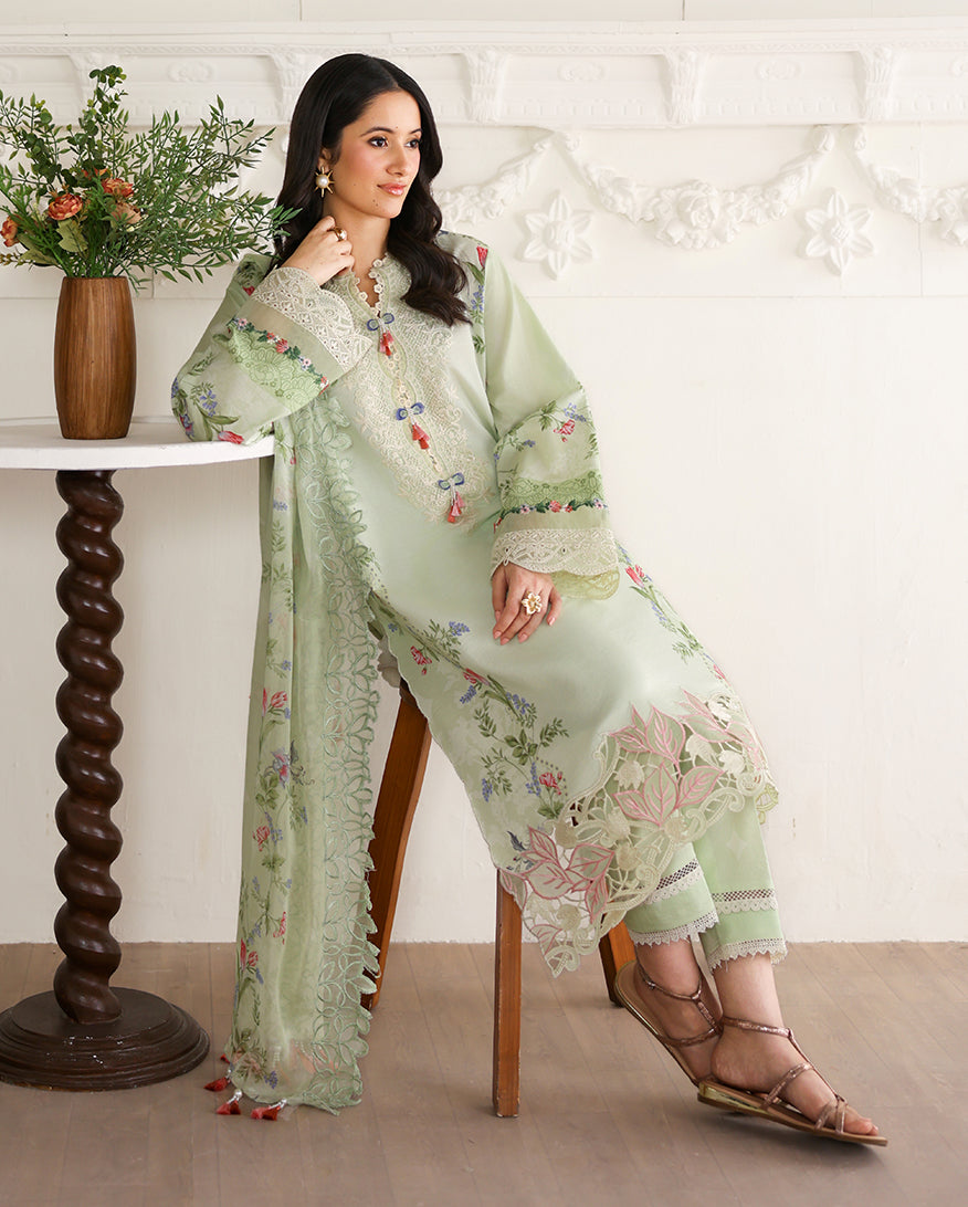 Roheenaz | Sunlit Tales Printed Embroidered Edit | Meadow Glow - Luxury Dress - available at Maria Faisal in UK and USA.