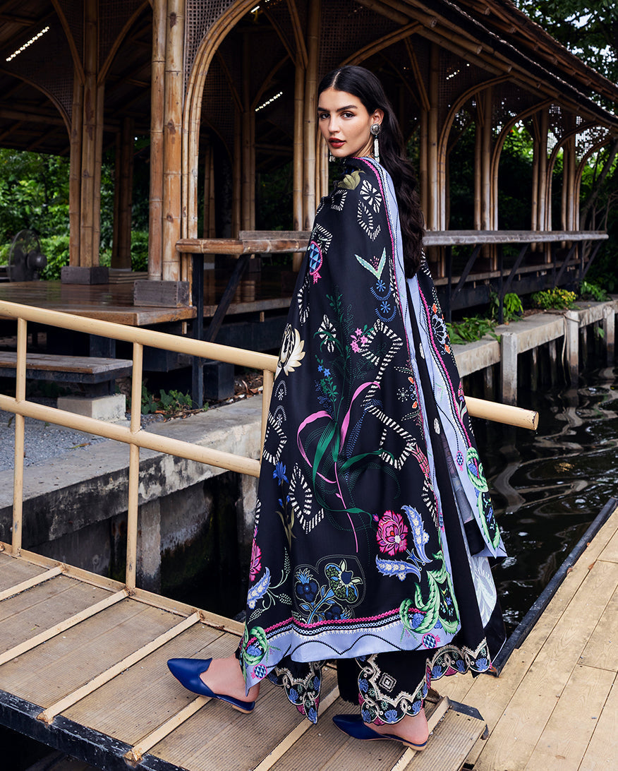 Mushq | Hemline Karandi | Midnight Rune - Casual Dress - available at Maria Faisal in UK and USA.