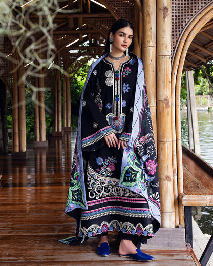 Mushq | Hemline Karandi | Midnight Rune - Casual Dress - available at Maria Faisal in UK and USA.