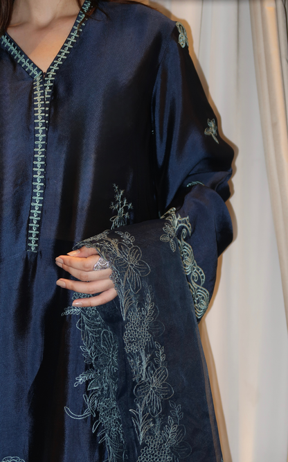 Asifa and Nabeel | Silk Edit 26 | Midnight Blue - Luxury Dress - available at Maria Faisal in UK and USA.
