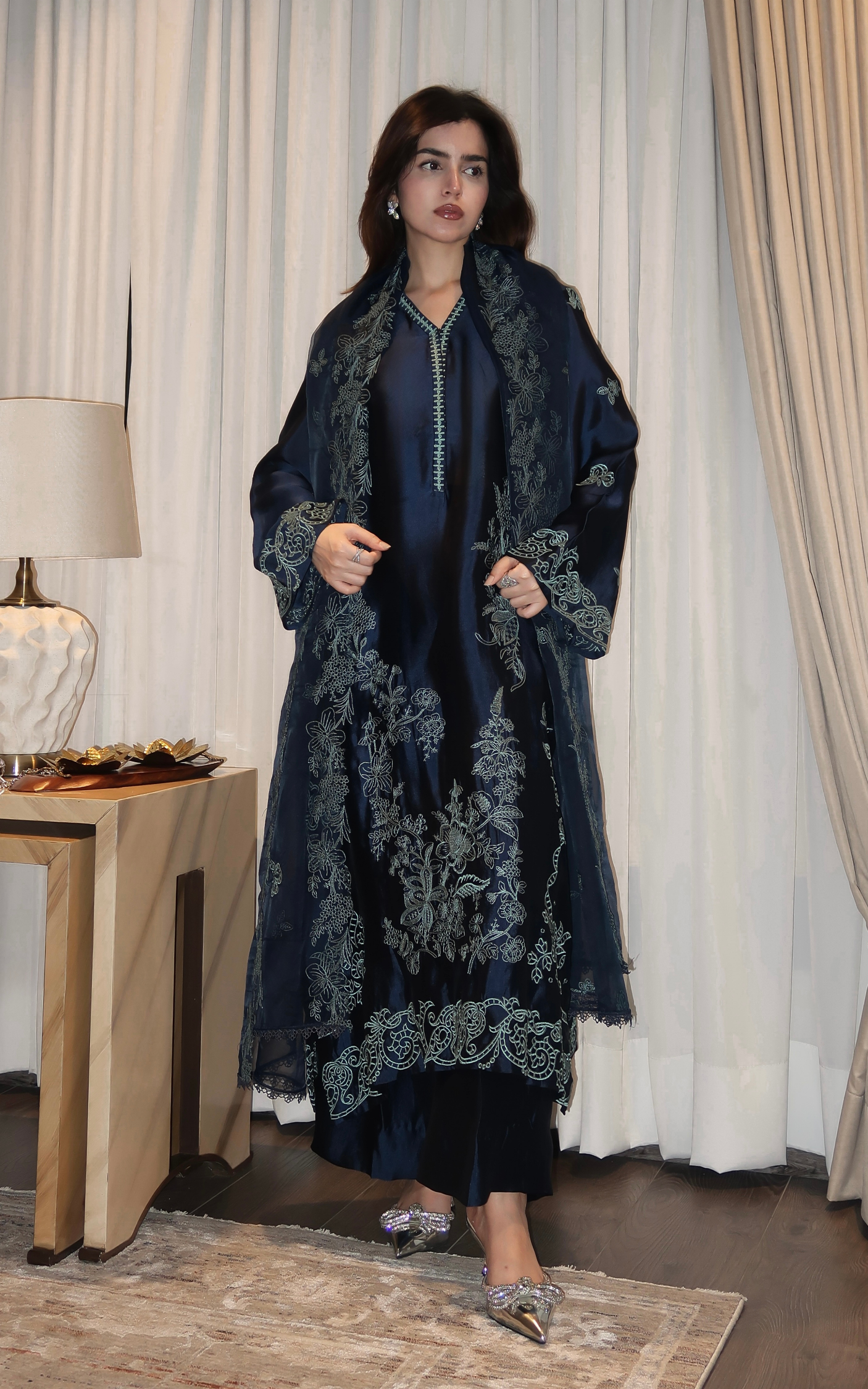 Asifa and Nabeel | Silk Edit 26 | Midnight Blue - Luxury Dress - available at Maria Faisal in UK and USA.
