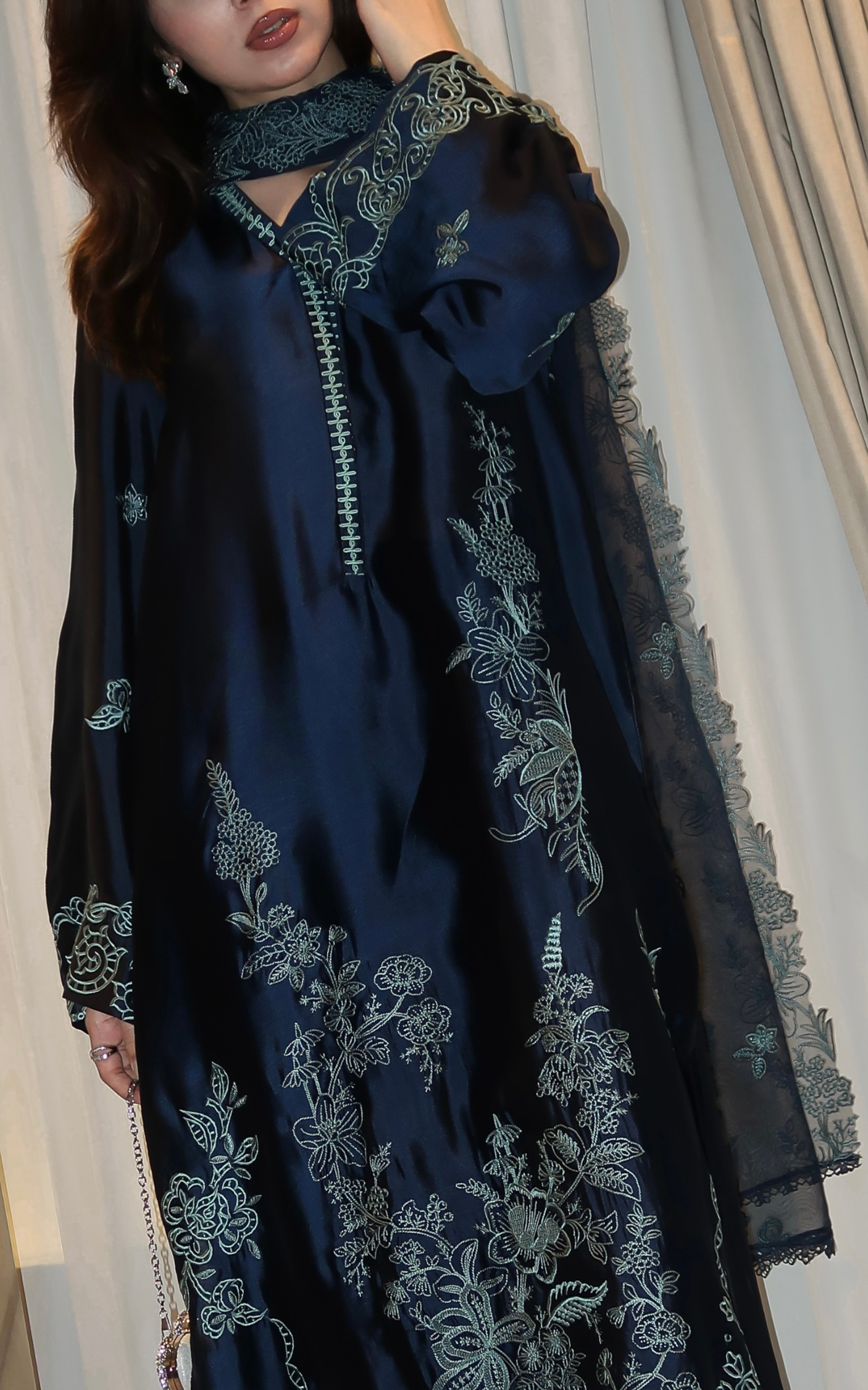 Asifa and Nabeel | Silk Edit 26 | Midnight Blue - Luxury Dress - available at Maria Faisal in UK and USA.