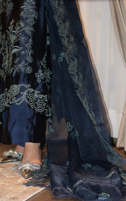 Asifa and Nabeel | Silk Edit 26 | Midnight Blue - Luxury Dress - available at Maria Faisal in UK and USA.