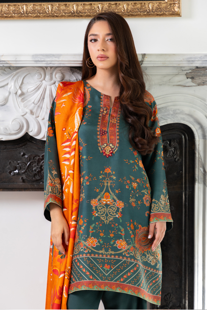 Mina Hasan | Signature Pret | Teal Green - Luxury Dress - available at Maria Faisal in UK and USA.