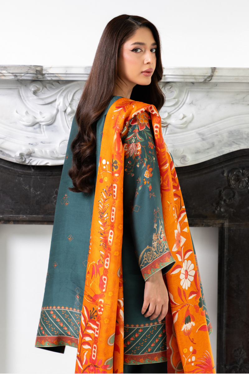 Mina Hasan | Signature Pret | Teal Green - Luxury Dress - available at Maria Faisal in UK and USA.