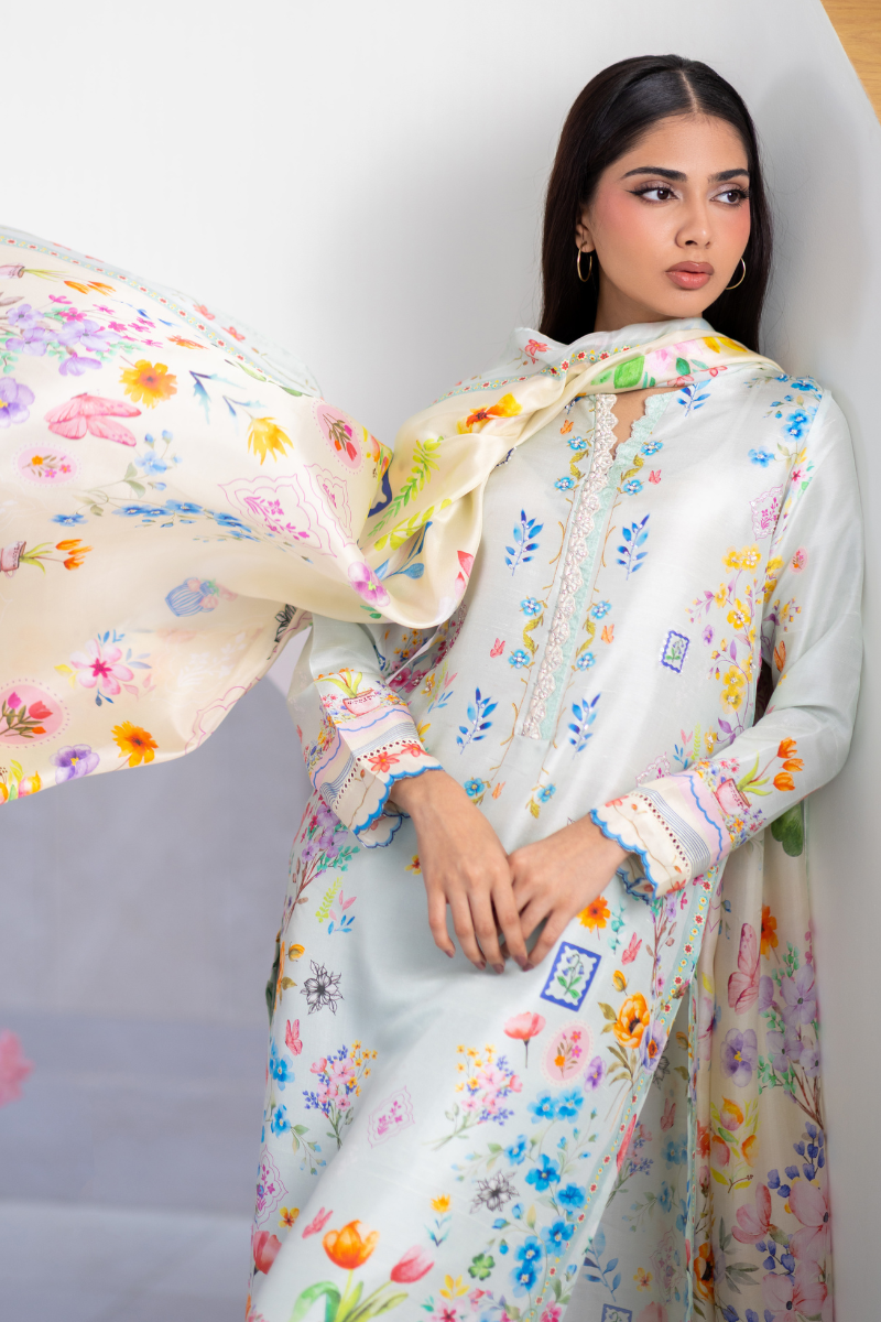 Mina Hasan | Signature Pret | Blue Lush - Luxury Dress - available at Maria Faisal in UK and USA.