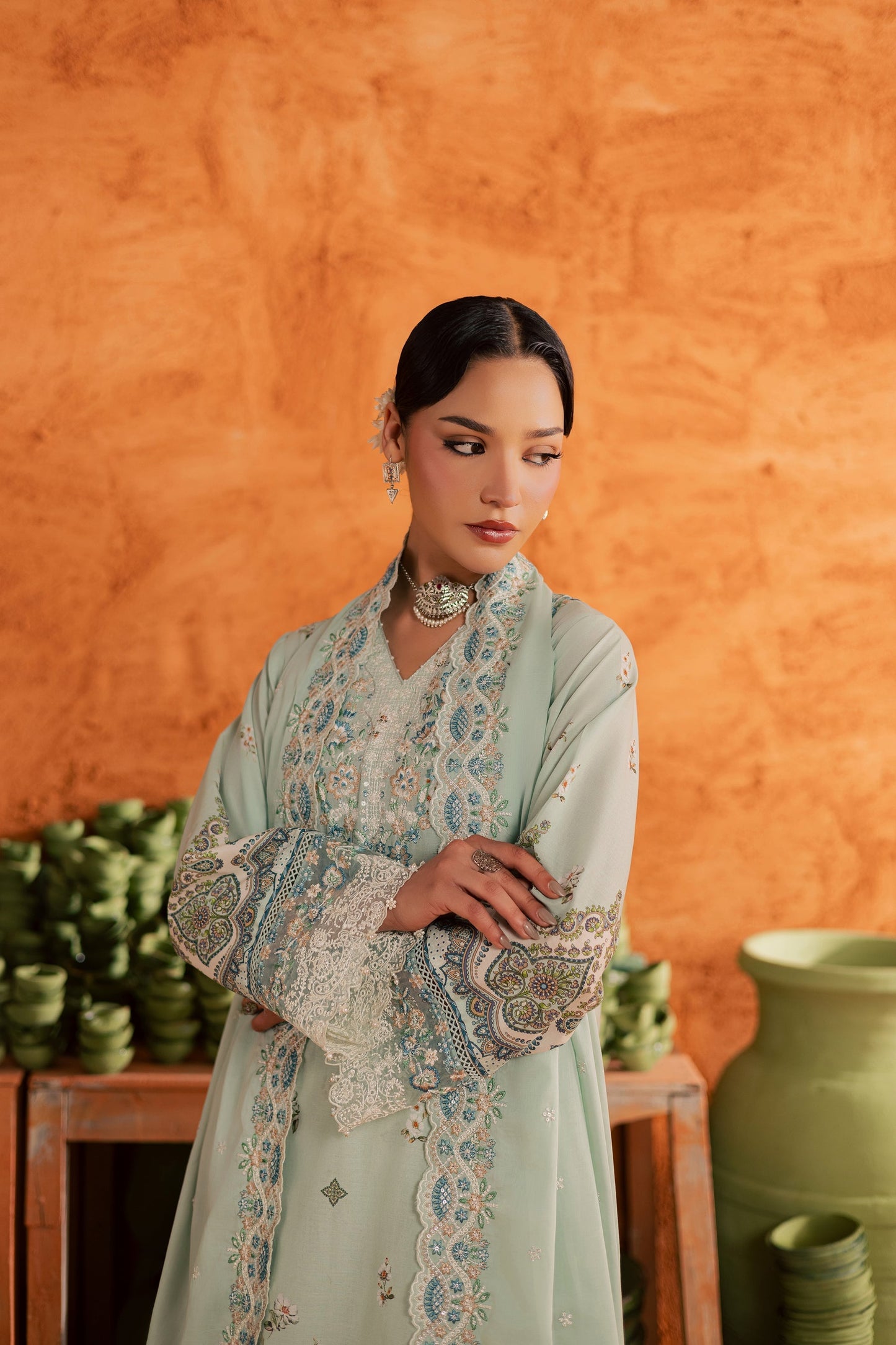 Batik | Festive Eid 26 | Mint Chip - Luxury Dress - available at Maria Faisal in UK and USA.