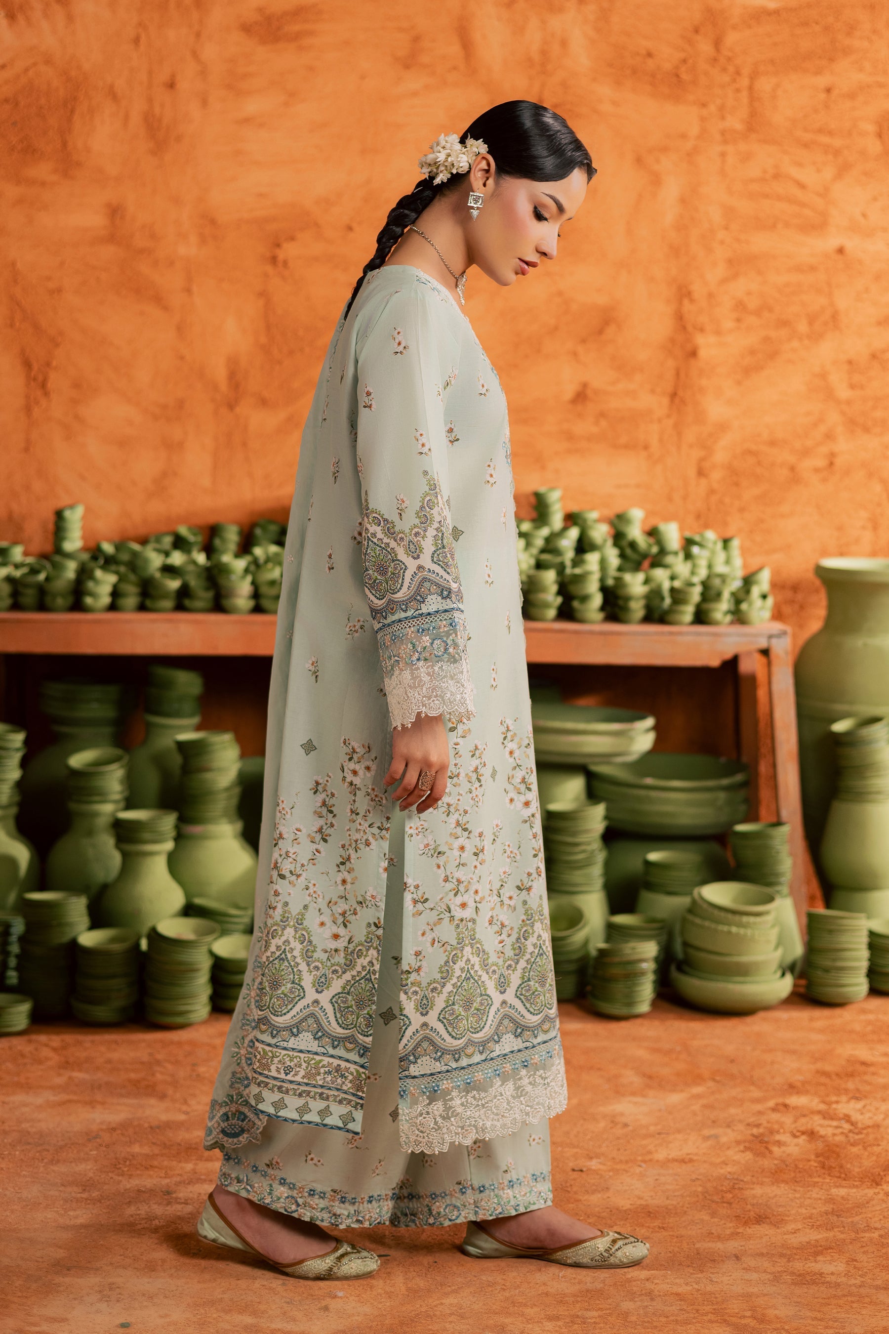 Batik | Festive Eid 26 | Mint Chip - Luxury Dress - available at Maria Faisal in UK and USA.