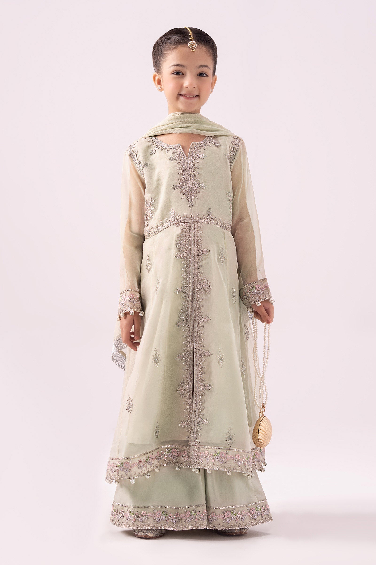 3 Piece Embroidered Organza Suit - Kids Clothing - available at Maria Faisal in UK and USA.