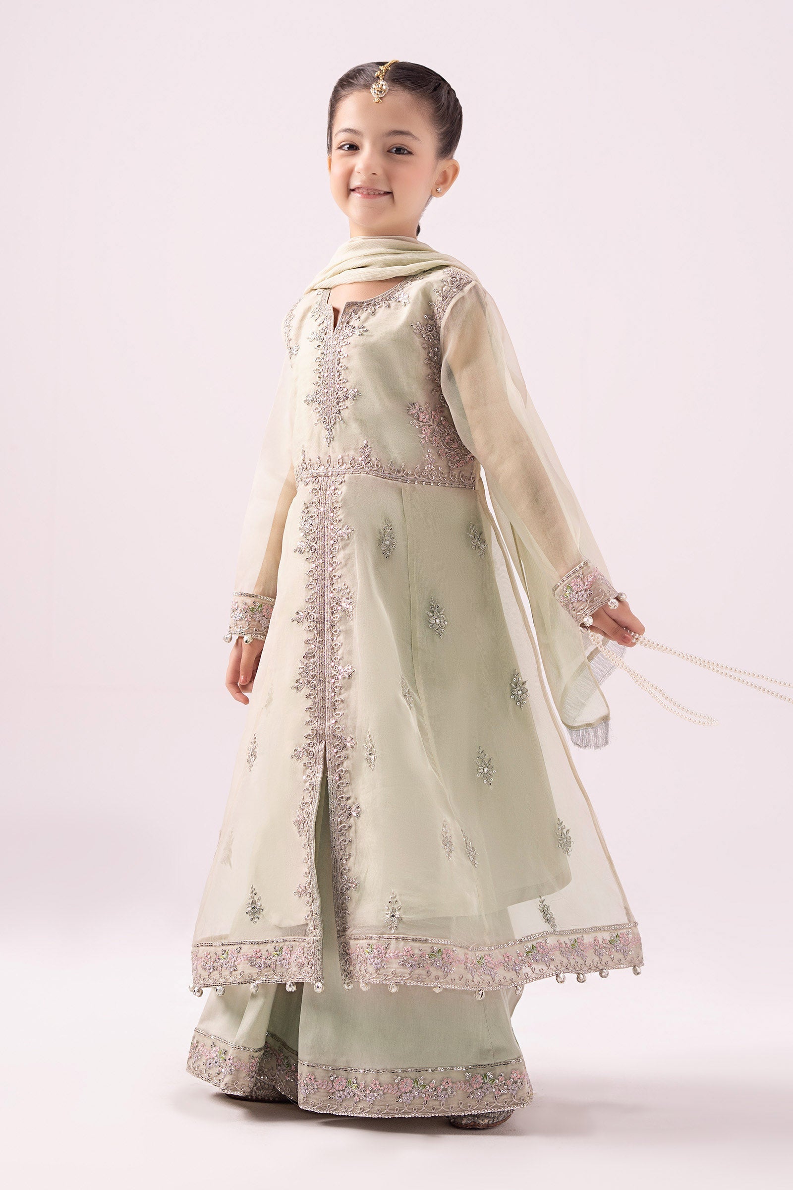 3 Piece Embroidered Organza Suit - Kids Clothing - available at Maria Faisal in UK and USA.