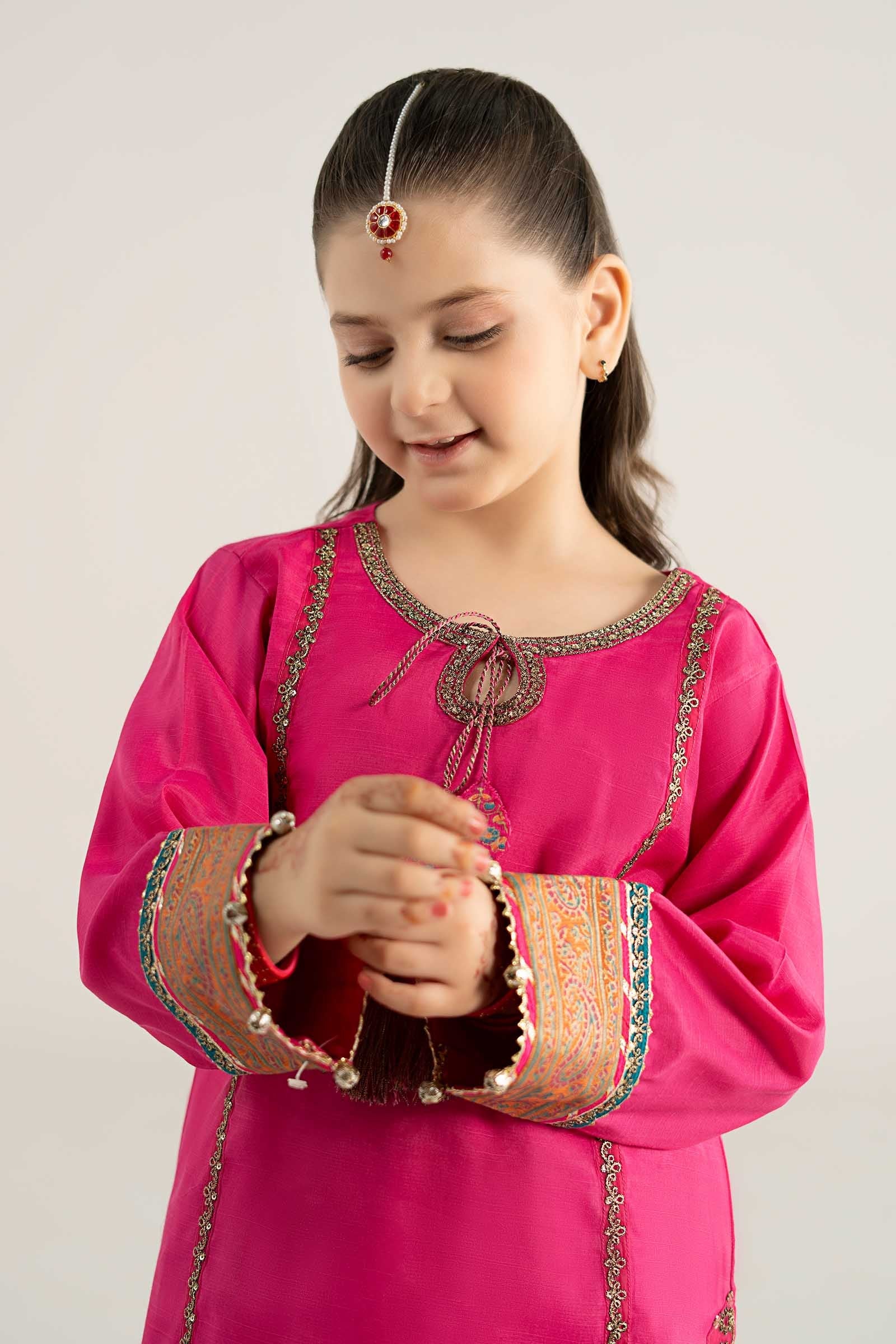 3 Piece Embroidered Raw Silk Suit - Kids Clothes - available at Maria Faisal in UK and USA