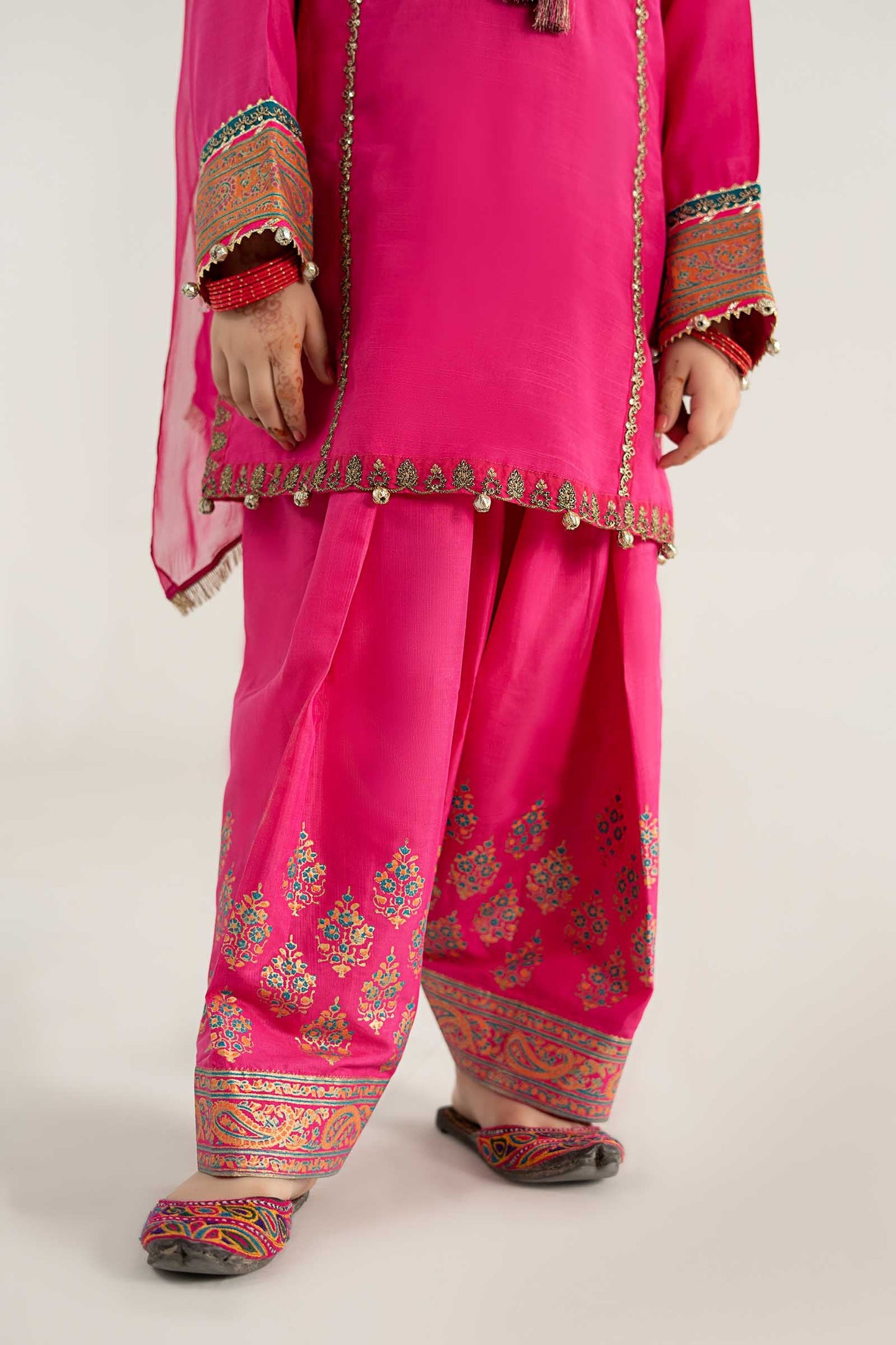 3 Piece Embroidered Raw Silk Suit - Kids Clothes - available at Maria Faisal in UK and USA