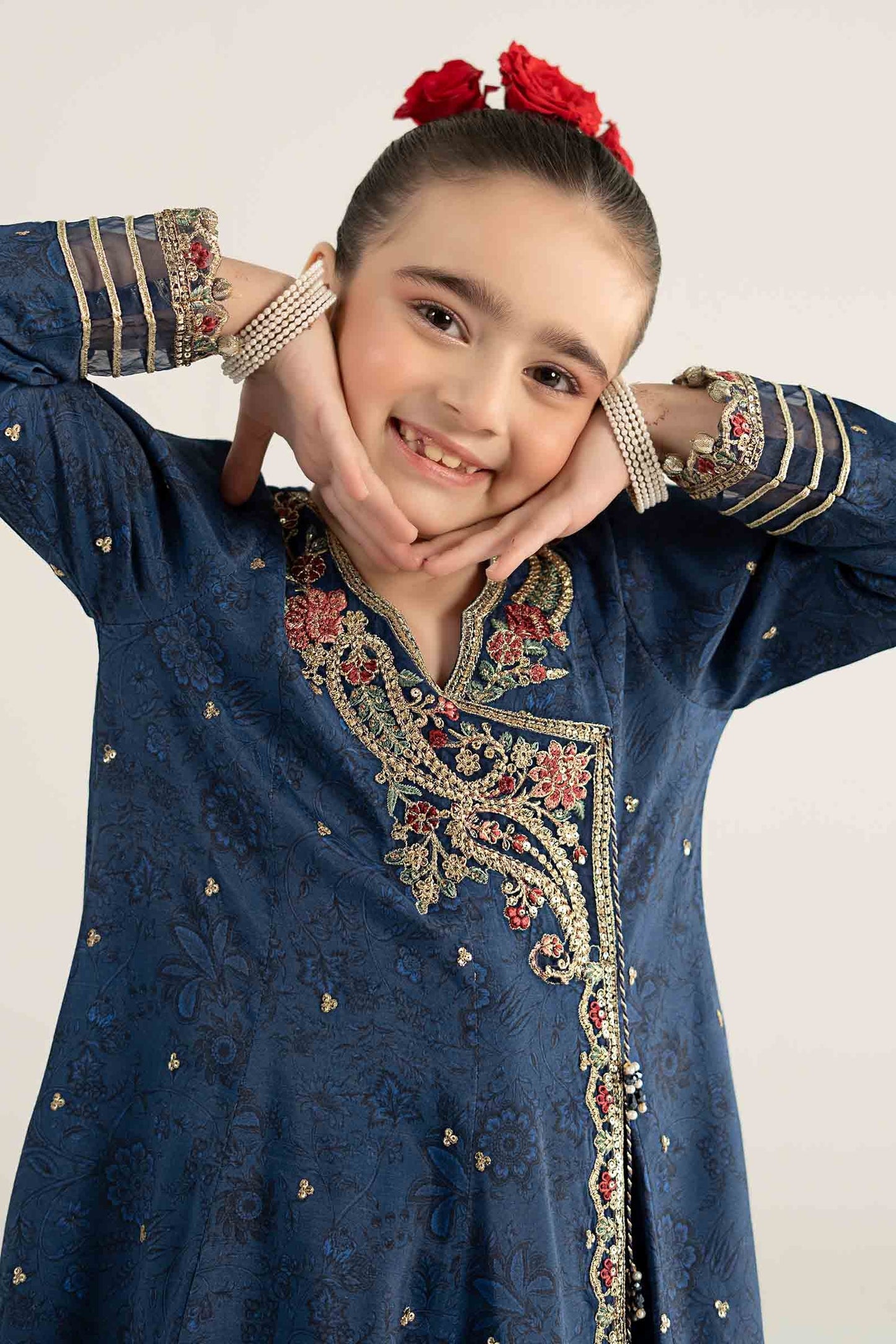 3 Piece Embroidered Raw Silk Suit - Kids Clothes - available at Maria Faisal in UK and USA