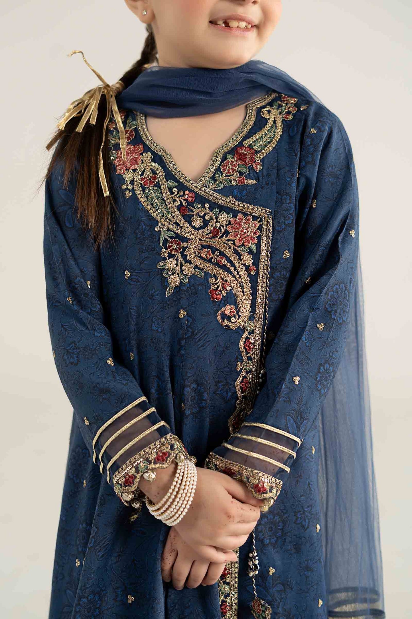 3 Piece Embroidered Raw Silk Suit - Kids Clothes - available at Maria Faisal in UK and USA