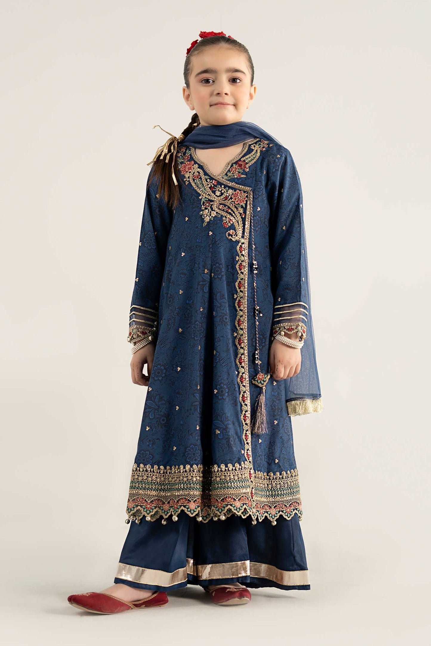 3 Piece Embroidered Raw Silk Suit - Kids Clothes - available at Maria Faisal in UK and USA