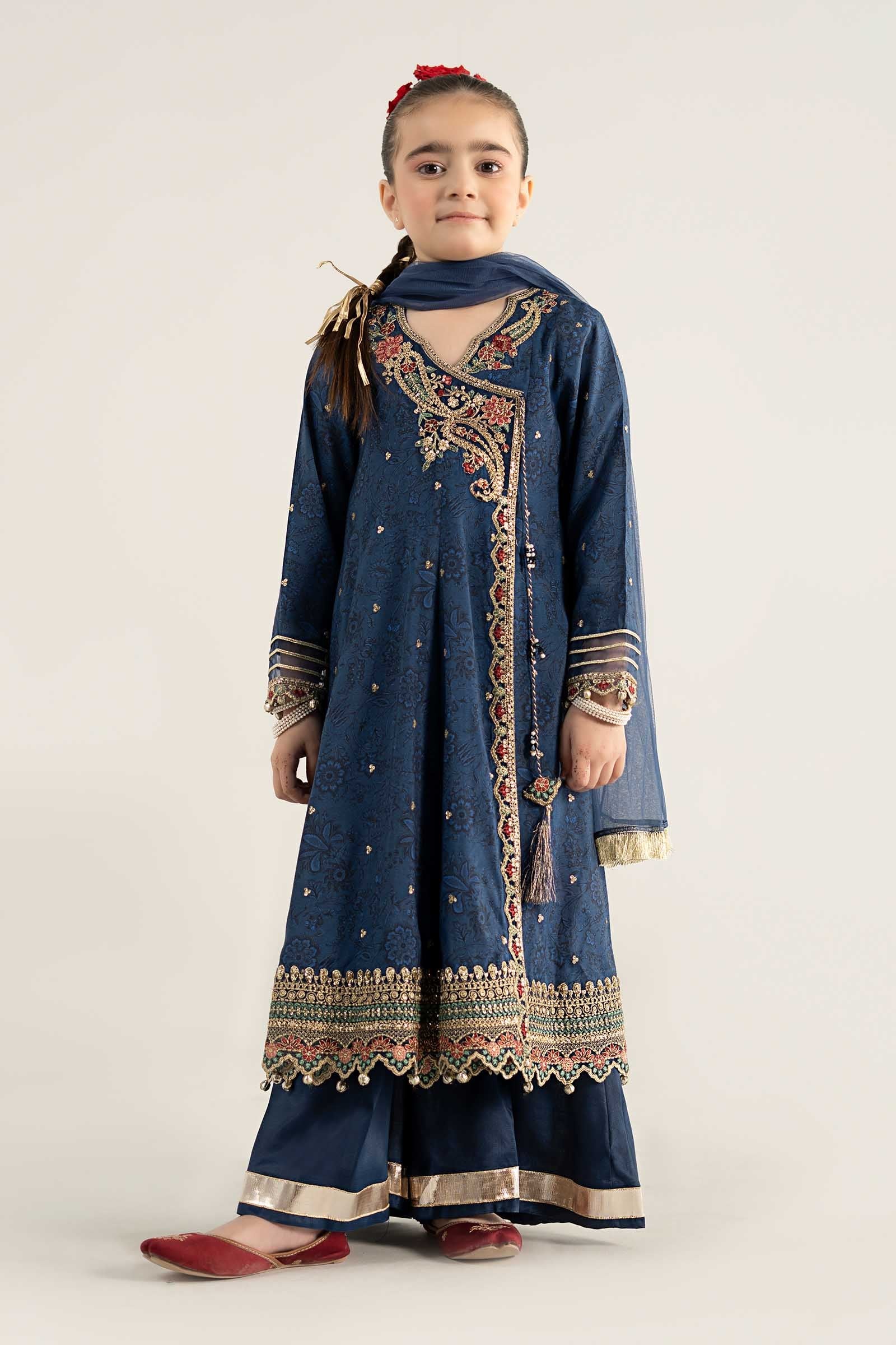 3 Piece Embroidered Raw Silk Suit - Kids Clothes - available at Maria Faisal in UK and USA