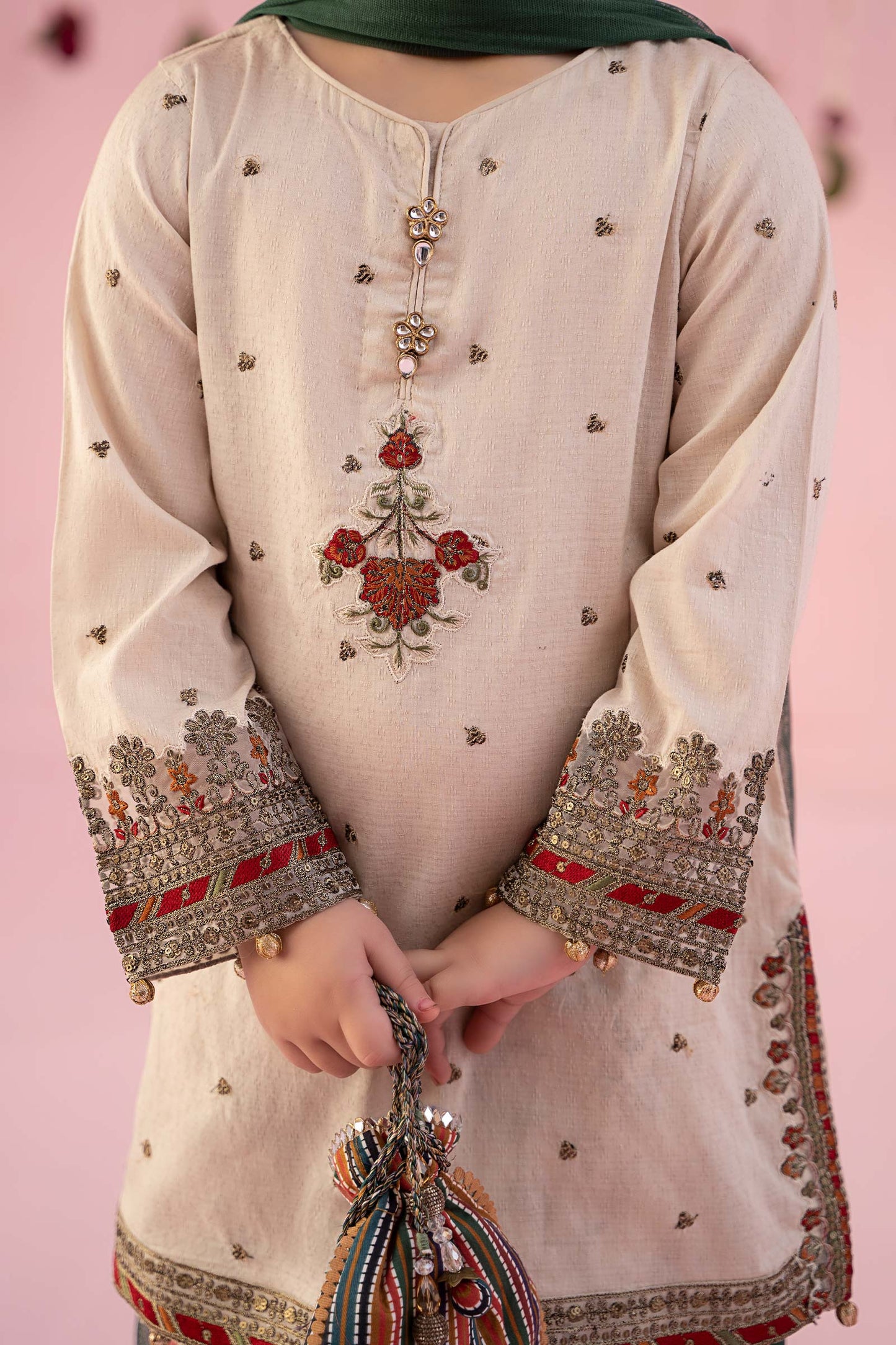 3 Piece Embroidered Dobby Suit - Kids Clothing - available at Maria Faisal in UK and USA.