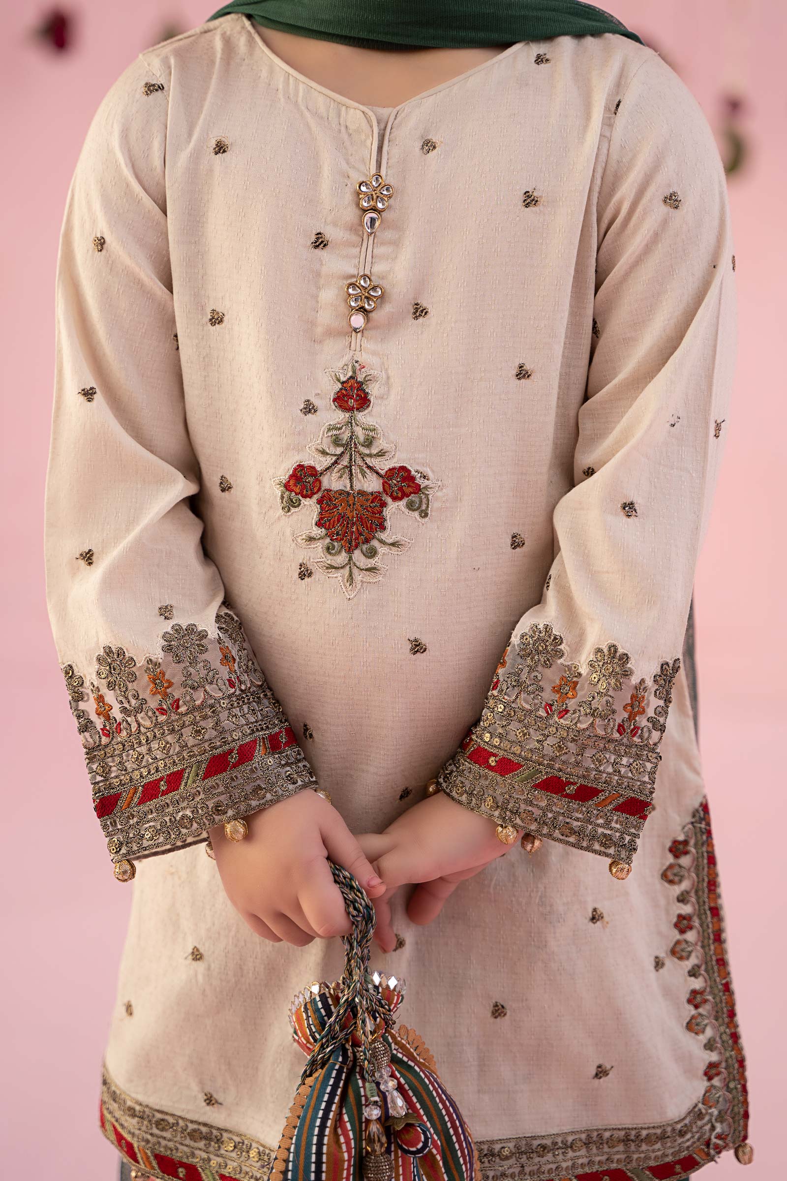 3 Piece Embroidered Dobby Suit - Kids Clothing - available at Maria Faisal in UK and USA.