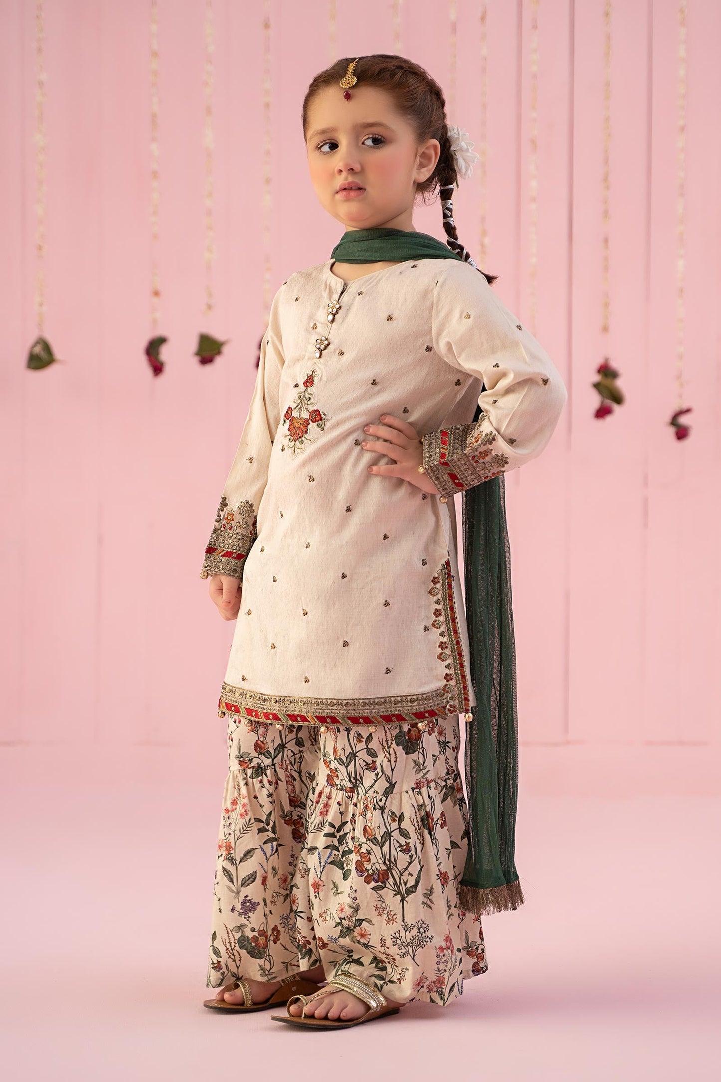 3 Piece Embroidered Dobby Suit - Kids Clothing - available at Maria Faisal in UK and USA.