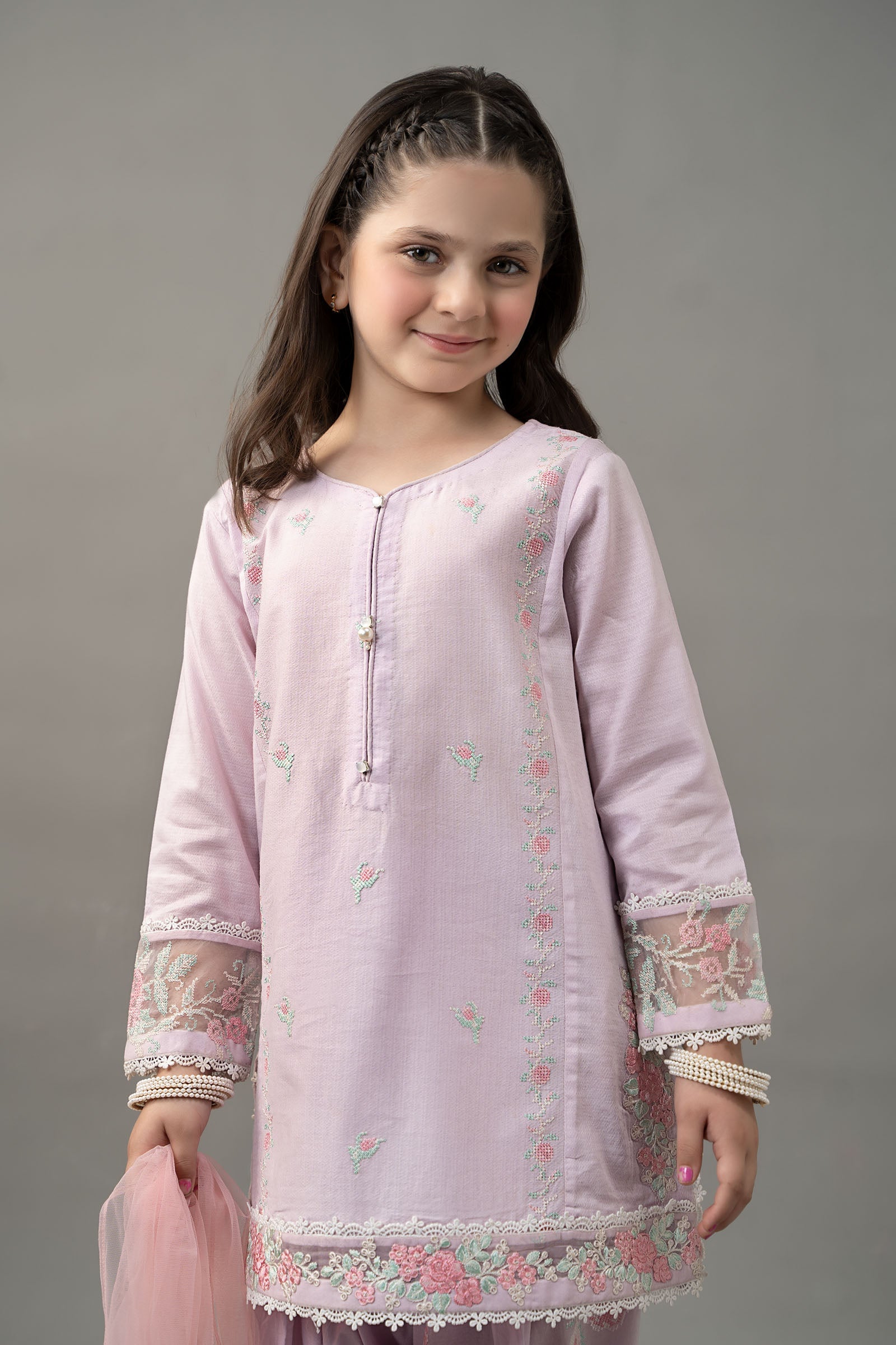 3 Piece Embroidered Dobby Lawn Suit - Kids Clothes - available at Maria Faisal in UK and USA
